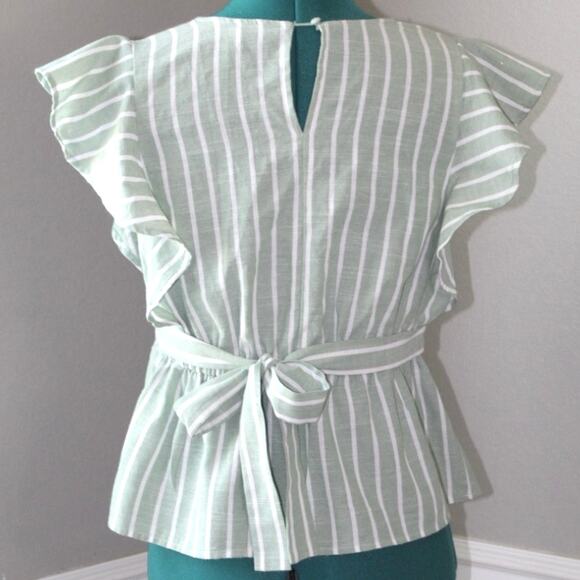 Lydelle Green White Striped Peplum Blouse Women’s Medium - Picture 4 of 6